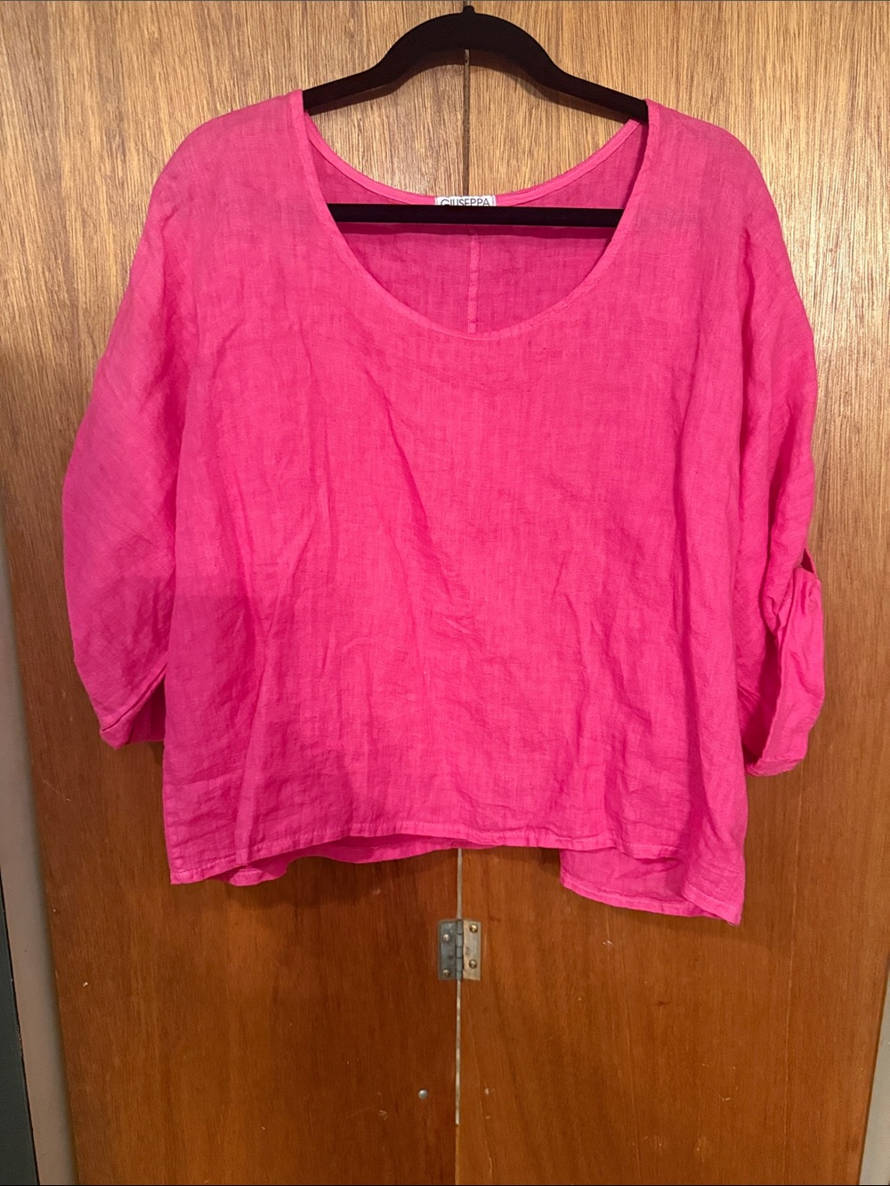 G by Giuliana Bright Pink Linen Scoop Neck Tunic Top